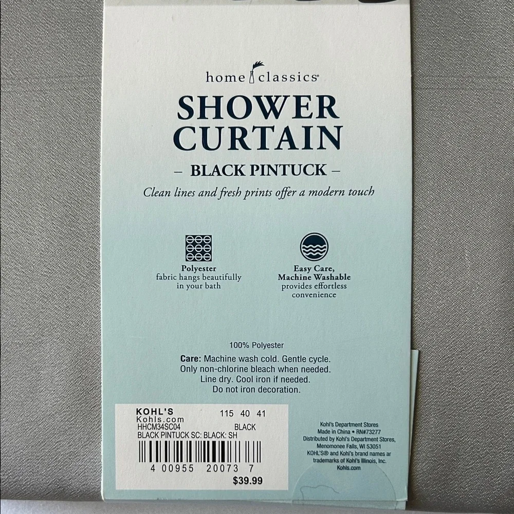 Home Classics Black Pintuck 4 Layer 100% Polyester Easy Care Shower Curtain